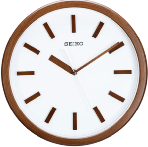 Seiko Minimalistic White and Brown Wall Clock QXA681B சீகோ மினிமலிஸ்டிக் வெள்ளை மற்றும் பிரவுன் சுவர் கடிகாரம் QXA681B
