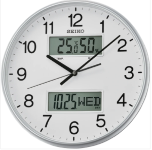 Seiko Day/Date function Thermometer & Hygrometer Wall Clock QXL013S சீகோ நாள்/தேதி தெர்மோமீட்டர் & ஹைக்ரோமீட்டர் சுவர் கடிகாரம் QXL013S